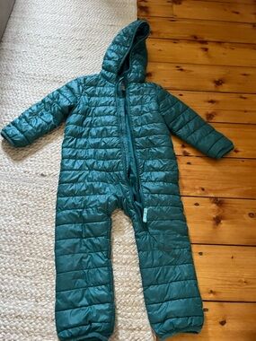 Teal Quilted Hooded Primary  Baby Snowsuit